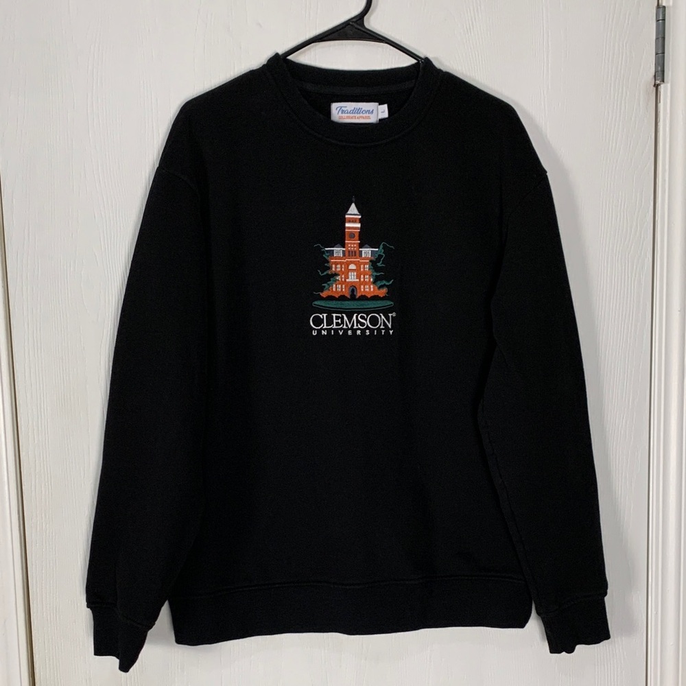 Clemson University Embroidered Black Pullover Sweater L Collegiate Apprel